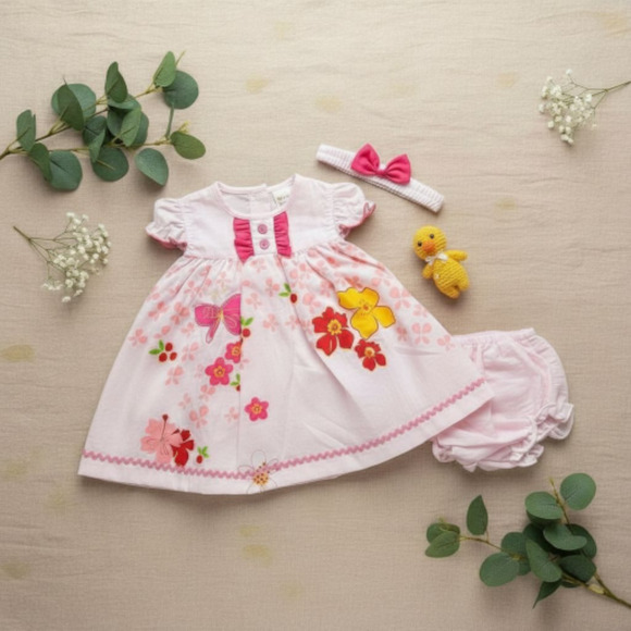 New w Tags baby girl dress set matching headband underwear size 3 6 months - Picture 1 of 3